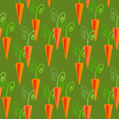 Playful Carrot Seamless Folk Art Pattern. A fresh and playful design with a warm color palette, ideal for textiles, packaging, and home decor.