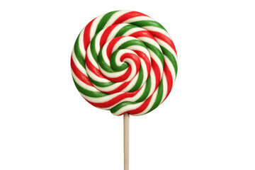 Red and green swirl lollipop on transparent background