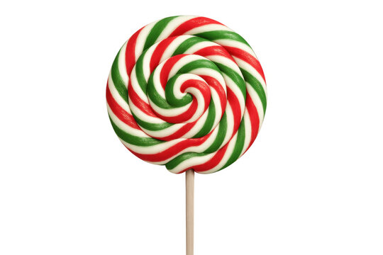 Red and green swirl lollipop on transparent background