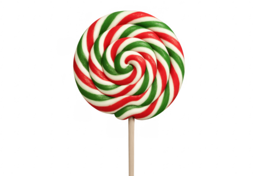 Red and green swirl lollipop on transparent background
