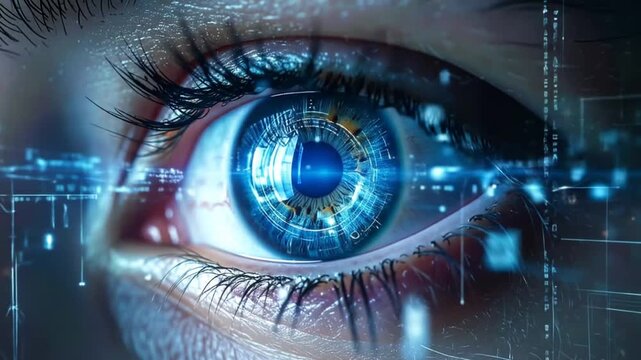 Future vision: Human eye with integrated digital technology and data overlay for futuristic concepts - Powered by Adobe