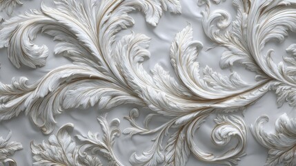 Obraz premium Elegant white and gold baroque floral pattern creating a luxurious and timeless decorative background