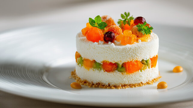 Traditional Cassata Siciliana with ricotta cream, candied fruits and marzipan