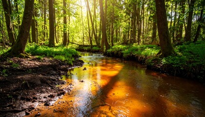 Sunny forest stream scene