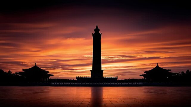 Sunset Landscape of the Monumental Buildings on Chang'an Street