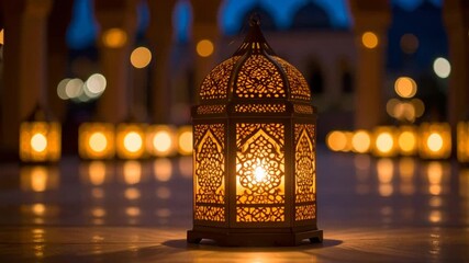 Ornate lantern illuminated by warm candlelight - Powered by Adobe