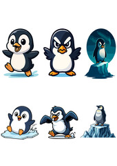 Penguin Mascot Set Cute, Angry, and Dramatic Styles