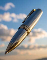 Polished pen against a soft sky