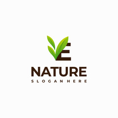 E letter leaf initial nature Logo designs, Modern Letter green Nature logo vector icon illustration