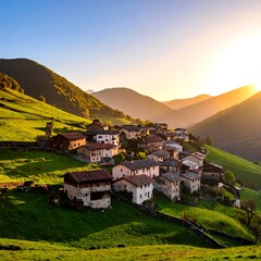 Picturesque mountain village at sunrise (1)