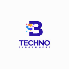 B Pixel Letter Logo Design Template, Pixel Technology logo symbol concept