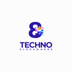 8 Pixel Number Logo Design Template, Pixel Technology logo symbol concept