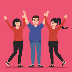 Fototapeta premium Happy Group of People Celebrating Success with Raised Hands