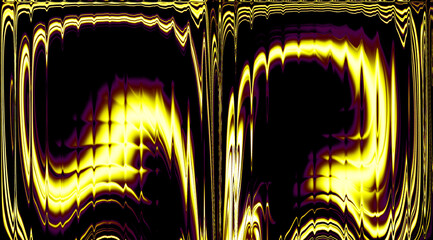 An abstract, high-tech background featuring a dynamic, mirrored light effect with glowing yellow and purple energy streaks on a dark background.