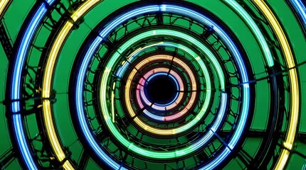 Vibrant neon lights spiral into a mesmerizing tunnel of color and energy - Powered by Adobe