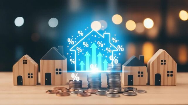 Rising interest rates and property values, symbolizing growth in real estate investment and housing market finance