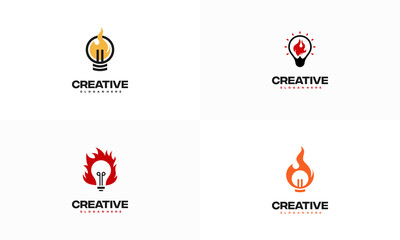 Set of Creative Fire Bulb logo designs concept vector, Inspiration Education logo symbol