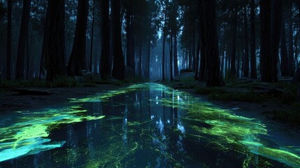 Glowing Forest Path At Night