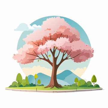 pink blossom tree landscape scene clip art preview