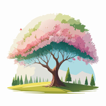 pink flowering tree landscape scene clip art preview