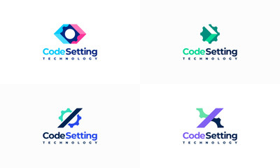 Set of  Code Gear Service logo designs concept vector. Technology Logo template icon