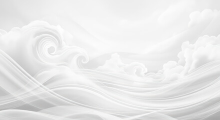 Soft White Abstract Texture: A gentle and elegant background of flowing, wispy white shapes, creating a clean, serene, and minimalist texture like soft clouds, smoke, or silk.