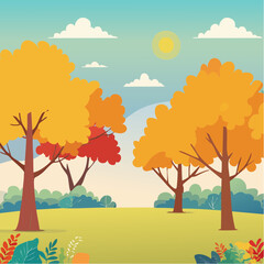 autumn trees collection,watercolor botanical in garden with grass ,ginkgo trees