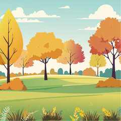 autumn trees collection,watercolor botanical in garden with grass ,ginkgo trees