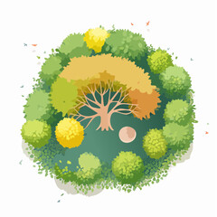 Vector watercolor tree top view isolated on white background for landscape plan and architecture layout drawing, elements for environment and garden, blossom grass illustration,flower .