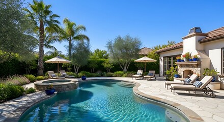 Fototapeta premium Luxury Poolside Backyard Oasis.