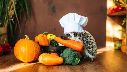 Hedgehog chef with vegetables