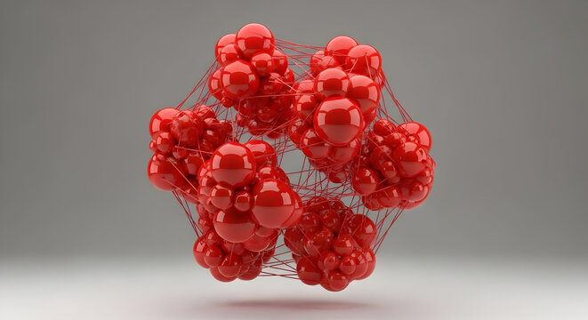 Abstract art red spheres connected network structure design illustration render 3d graphic modern background wallpaper texture pattern geometric shape concept - Powered by Adobe