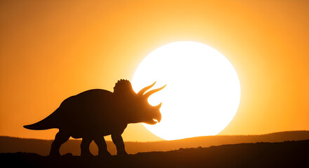 Triceratops dinosaur silhouette prehistoric jurassic extinct wildlife animal nature sunset sunrise landscape background ancient fossil paleontology adventure travel