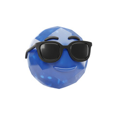 3D Sapphire Crystal Emoji with Sunglasses &ndash; Faceted Blue Gemstone Smiley Icon