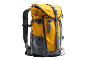Bright yellow backpack with gray accents.  Features adjustable straps, multiple compartments, and robust construction