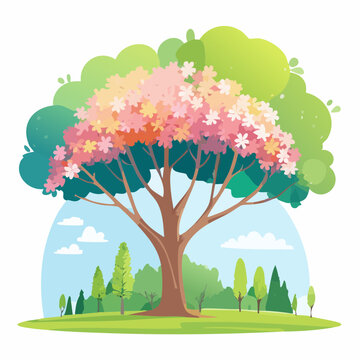blooming tree in spring season clip art preview