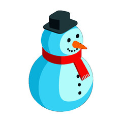 Vector art of cute cartoon snowman wearing a black hat and red scarf