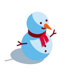 Vector art of cute cartoon snowman with orange carrot nose and red scarf