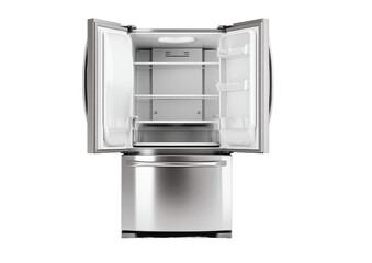 Empty stainless steel refrigerator open wide