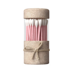 Cotton Swabs in Burlap Container, isolated on transparent background