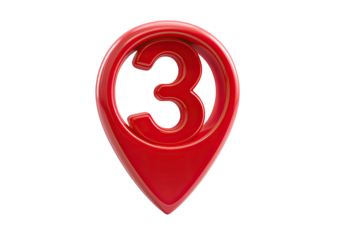3D red map marker, number three