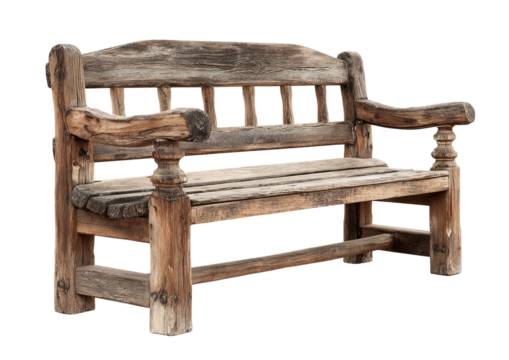 Aged wooden park bench, weathered and rustic