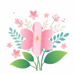 Vector flower with leaves isolated on white background,pink pastel floral for decorative card or design invitations ,botanical elements