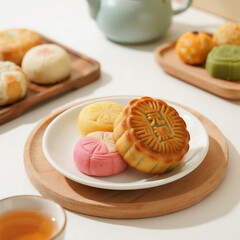 Traditional Chinese Mooncakes with Salted Egg Yolk and Pastries