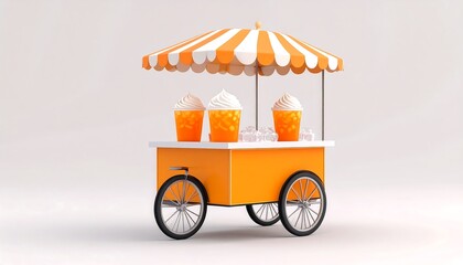 Vibrant Orange Beverage Cart with Striped Canopy Ready for Summer Treats.