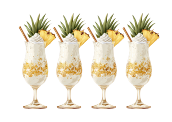 Four elegant, tall, frosty cocktails.  