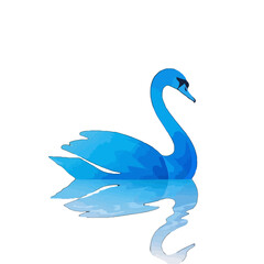 Vector art of a beautiful blue swan swimming on a reflective surface