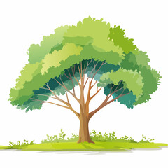 Vector watercolor of tree side view isolated on white background for landscape plan and architecture drawing, elements for environment and garden,botanical elemen