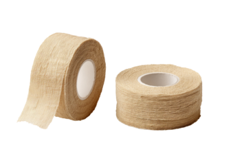 Two beige rolls of tape, wound around central cores