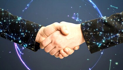 Business handshake with digital overlay